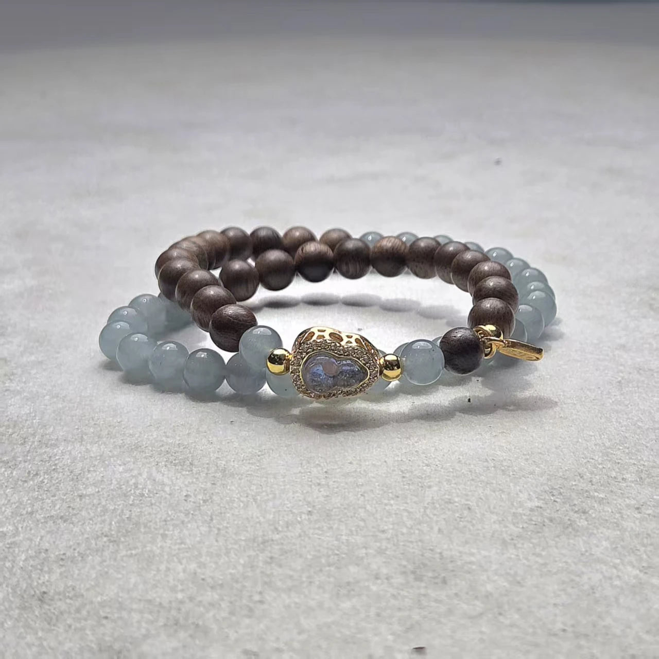 Blue Chalcedony and Agilawood Bead Bracelet