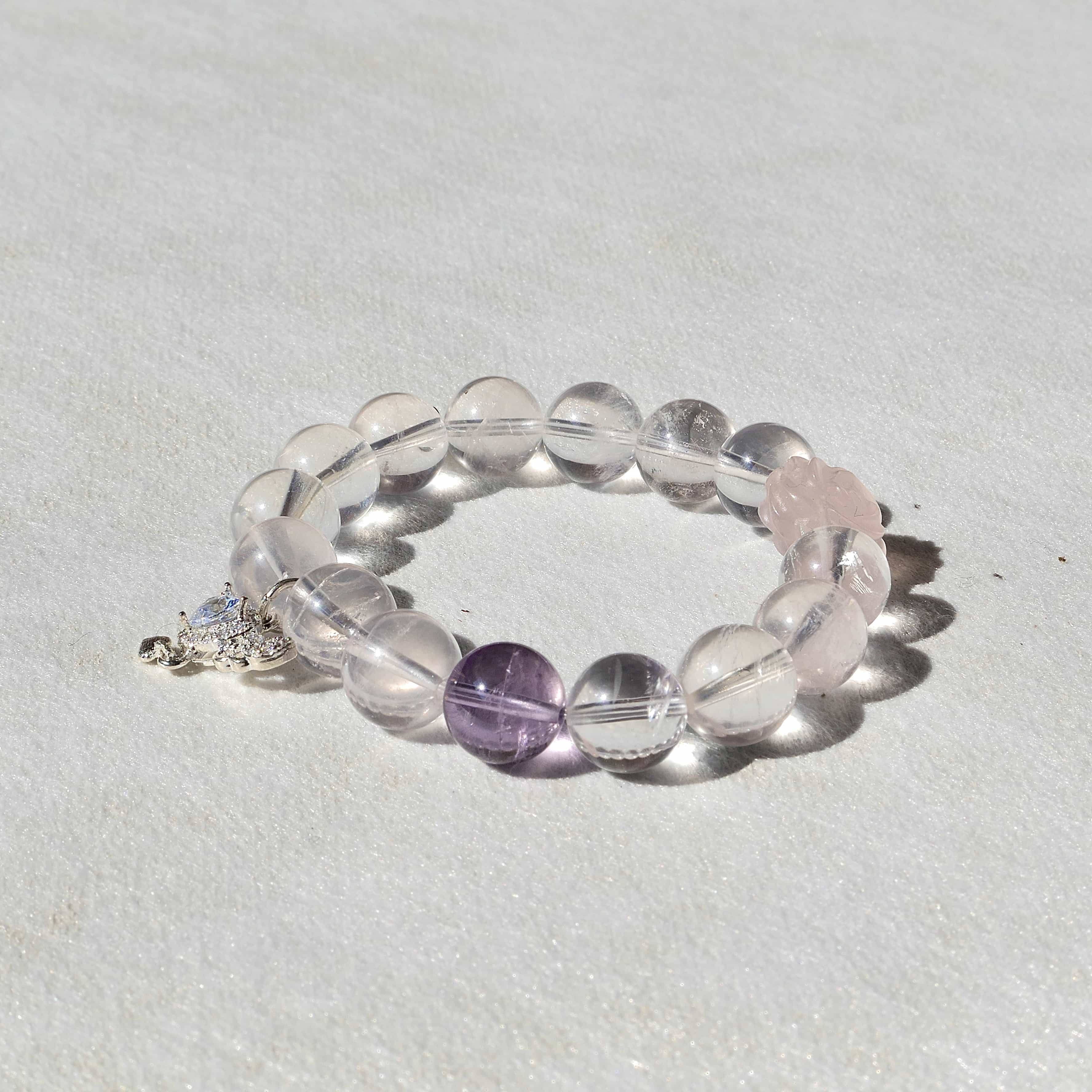 Natural Star Rose Quartz Pink Crystal Bracelet with Amethyst and Pink Crystal Rose（10mm） | Designer Limited Edition Collection