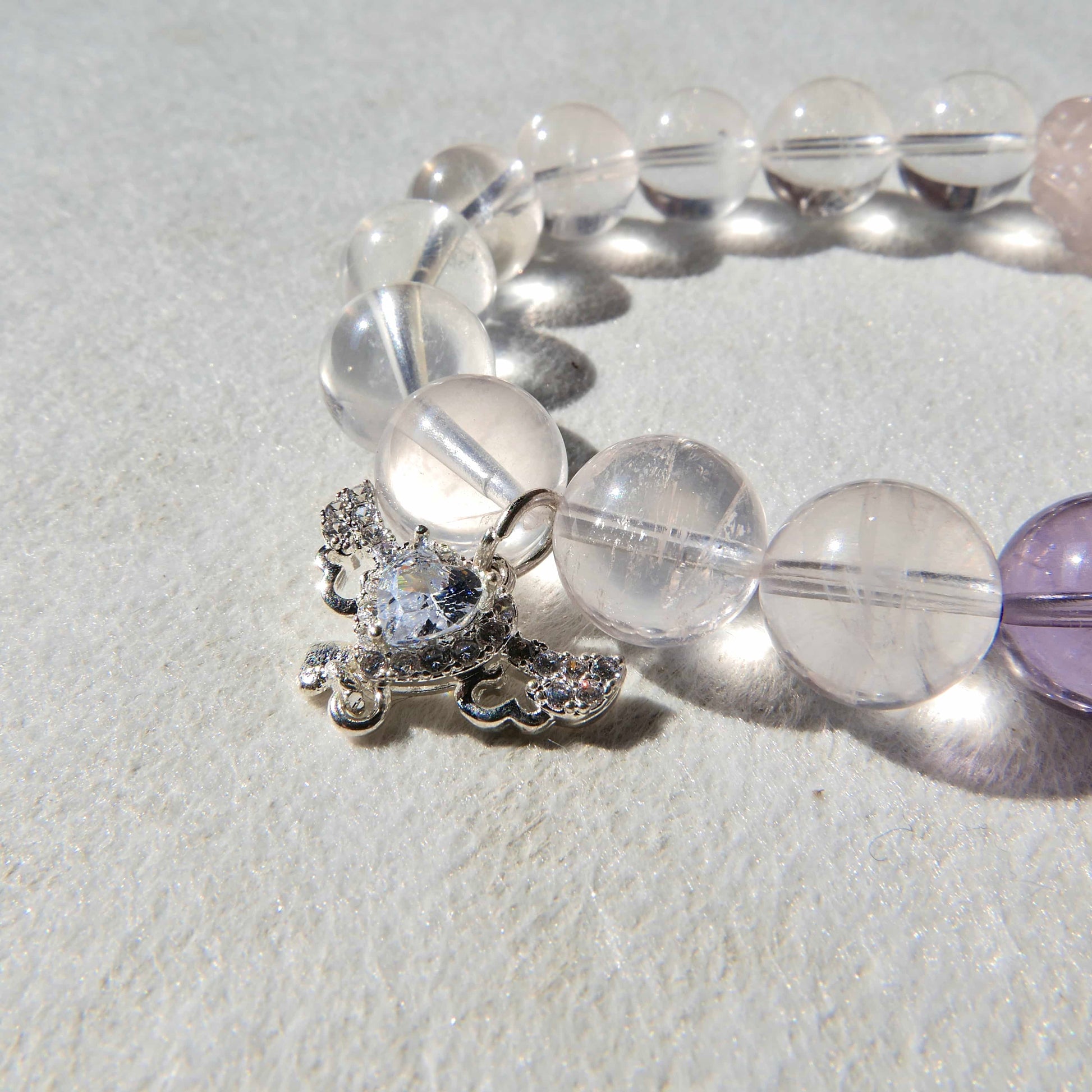 Natural Star Rose Quartz Pink Crystal Bracelet with Amethyst and Pink Crystal Rose（10mm） | Designer Limited Edition Collection