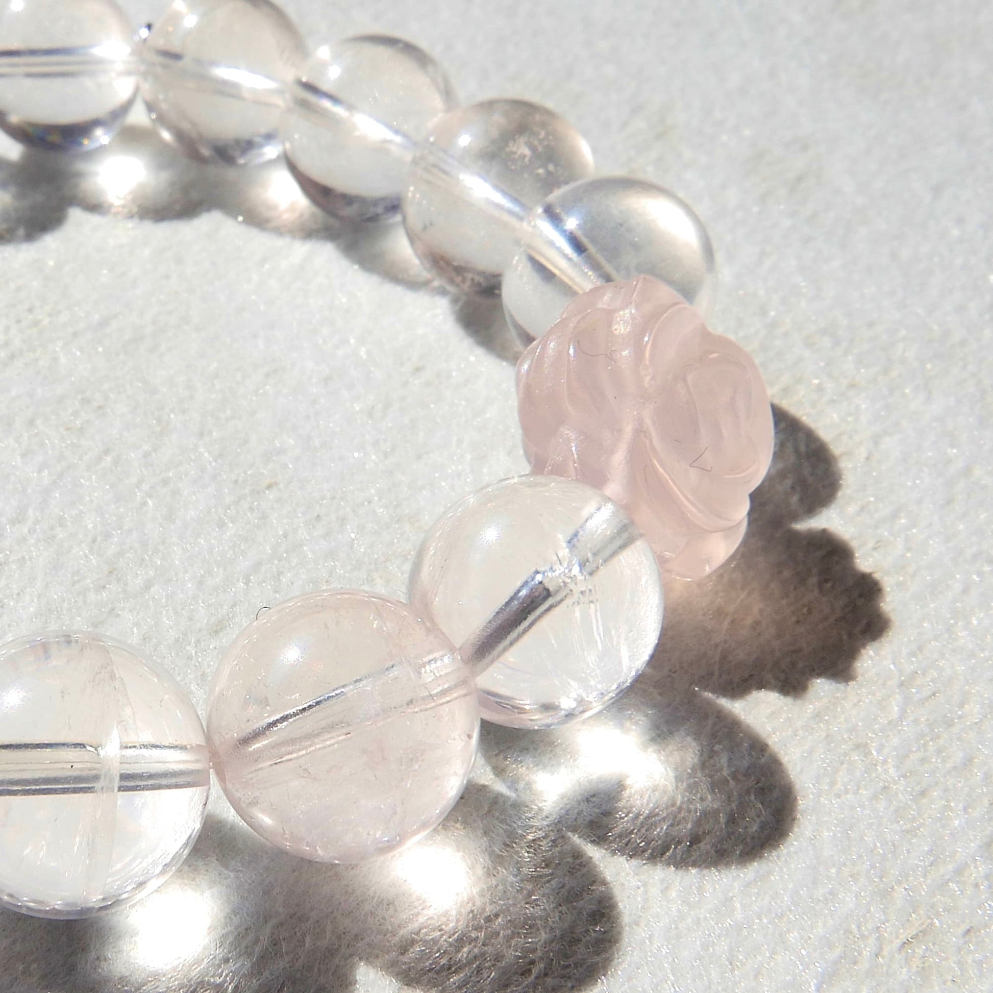 Natural Star Rose Quartz Pink Crystal Bracelet with Amethyst and Pink Crystal Rose（10mm） | Designer Limited Edition Collection
