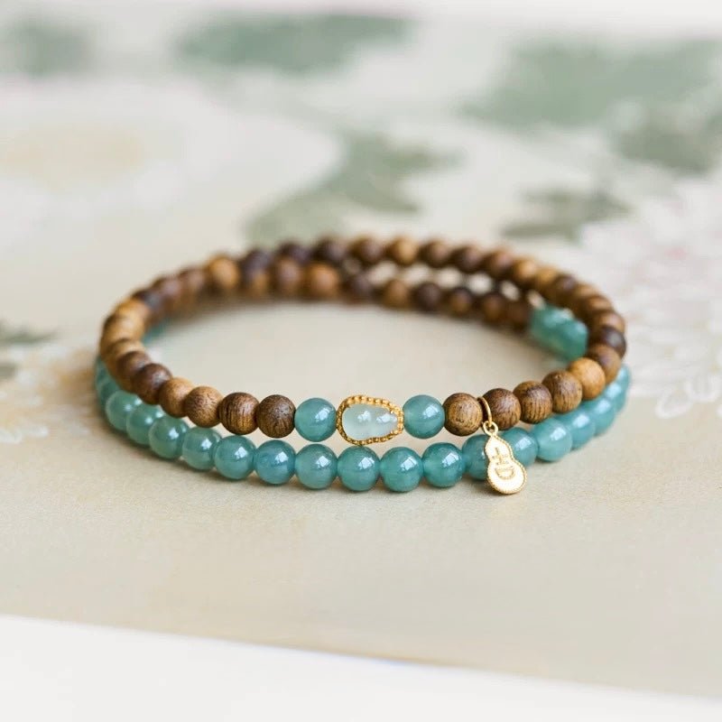 Blue Chalcedony and Agilawood Bead Bracelet - 8fortune