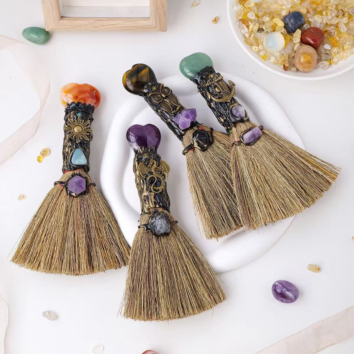 Crystal Broom for Energy Cleansing - Natural Gemstone Decor - 8fortune