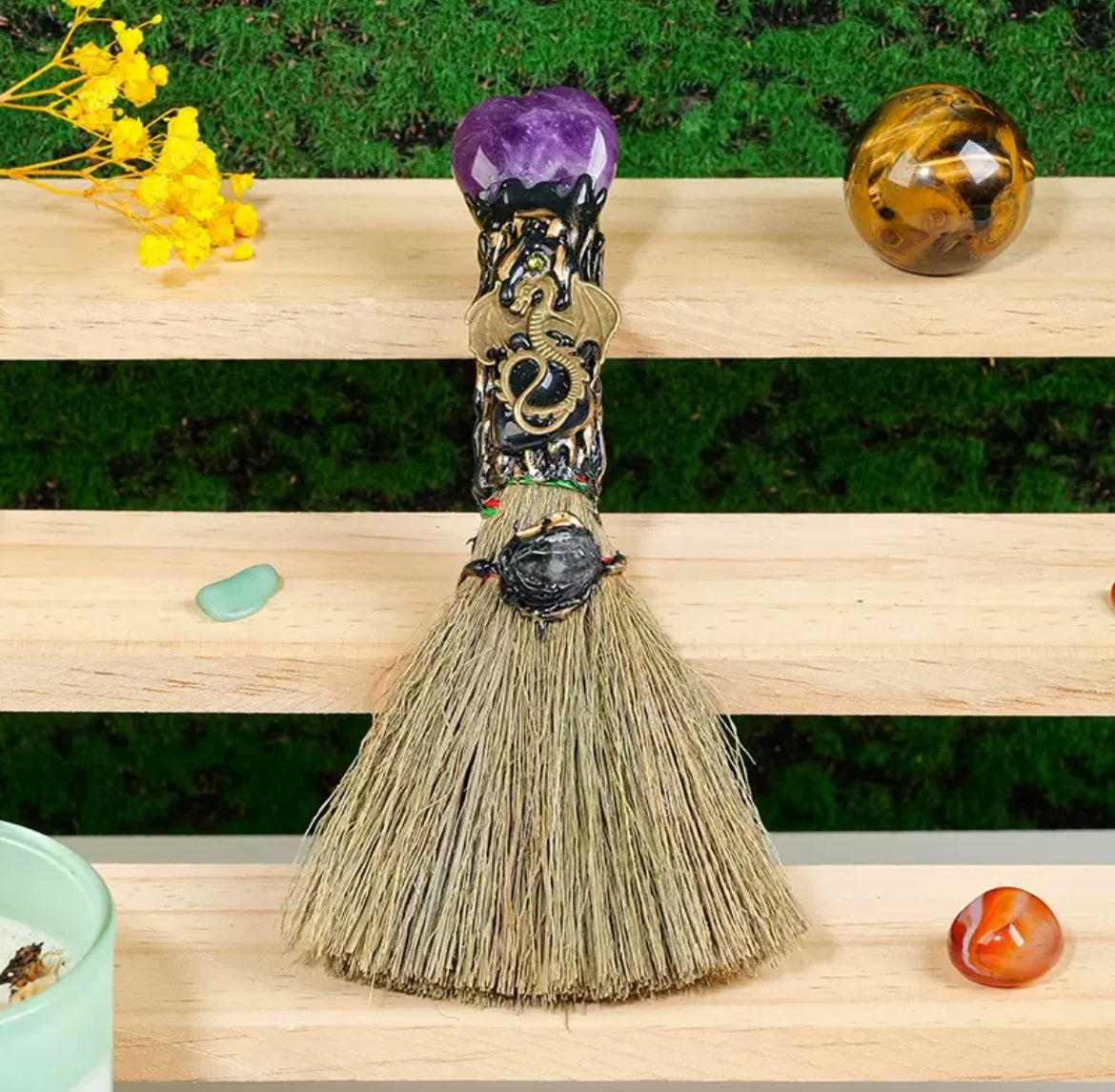 Crystal Broom for Energy Cleansing - Natural Gemstone Decor - 8fortune