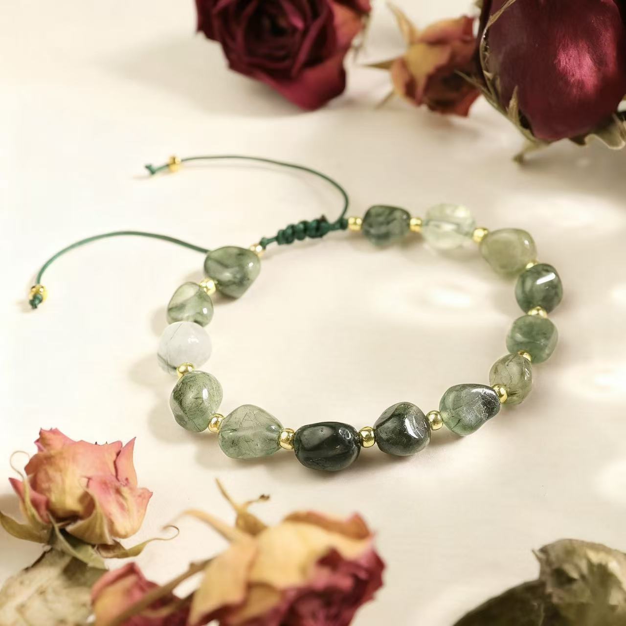 Hand Braided Moss Agate Bracelet for Women - Adjustable Green Crystal Healing Stone, Energy Chakra, Meditation & Yoga Gift for Stress Relief - 8fortune