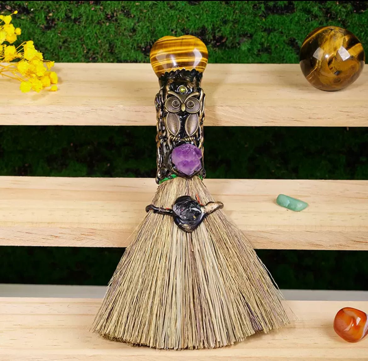 Mini Crystal Broom for Energy Cleansing - Natural Gemstone Decor - 8fortune