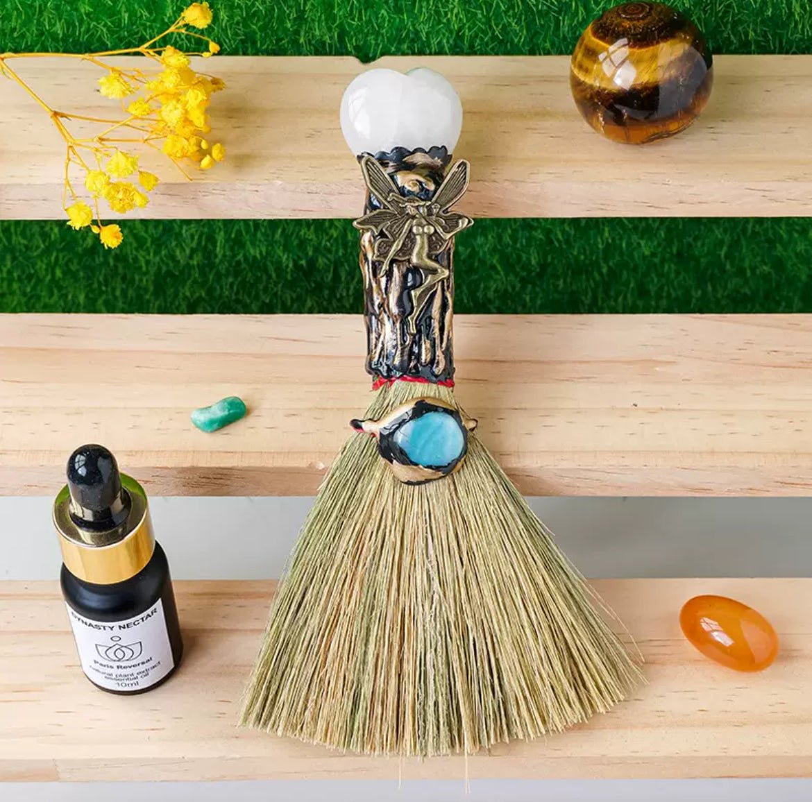Mini Crystal Broom for Energy Cleansing - Natural Gemstone Decor - 8fortune