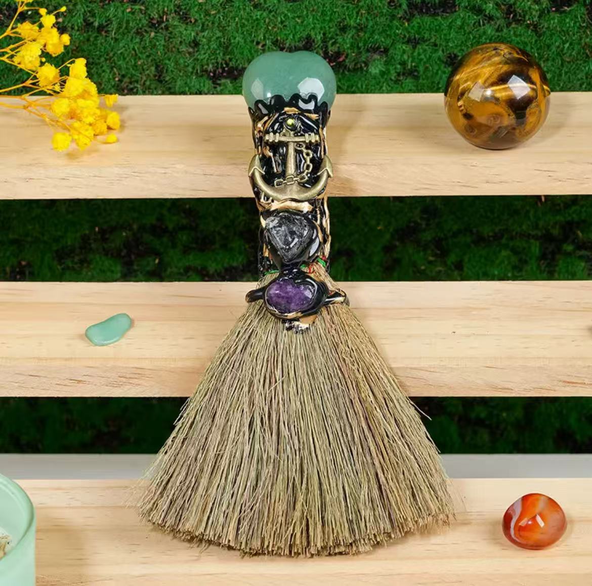 Mini Crystal Broom for Energy Cleansing - Natural Gemstone Decor - 8fortune