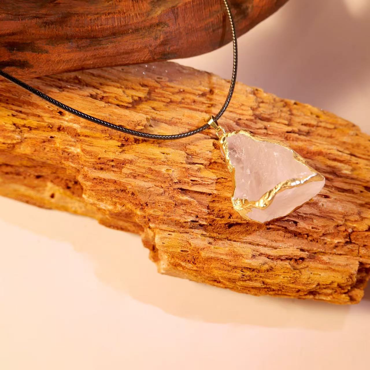 Rose Quartz Crown - Gold Raw Pendant - 8fortune