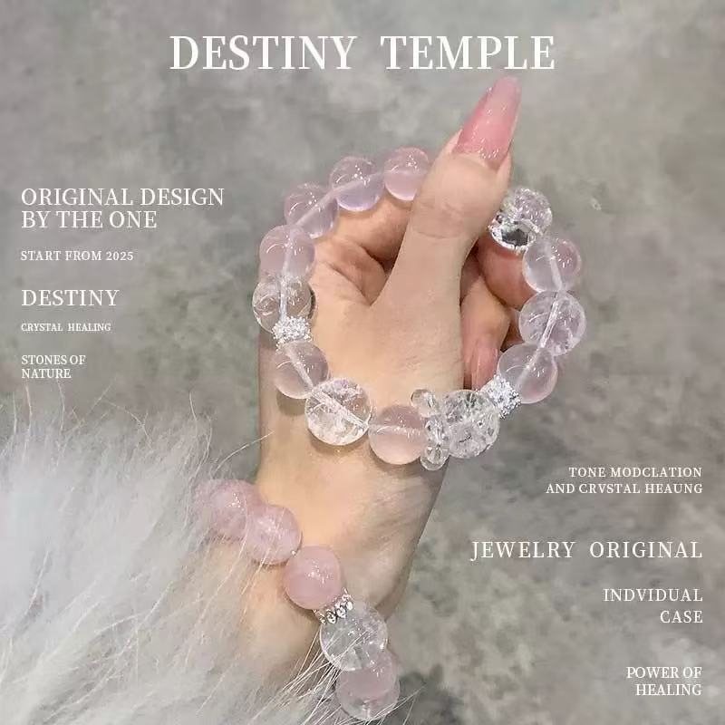 Starlight Rose Quartz and Clear Quartz Bracelet - 8fortune