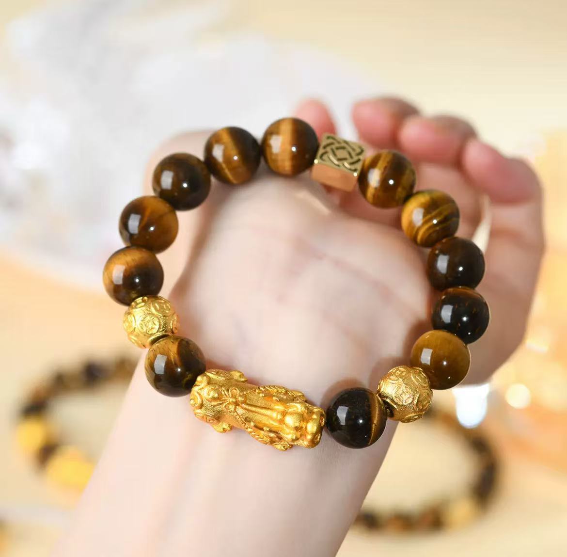 Tiger's Eye Pi Xiu Wealth Bracelet with Ancient Coin | Stone Beads for Good Fortune & Success - 8fortune